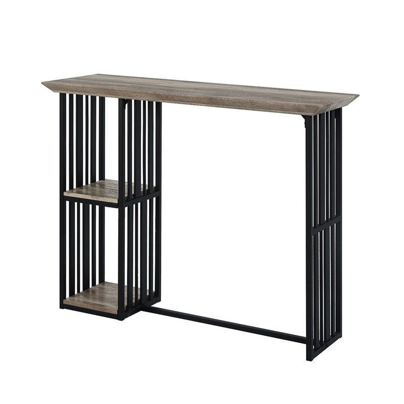 Table rectangulaire à hauteur de comptoir avec tablette en chêne antique et noir