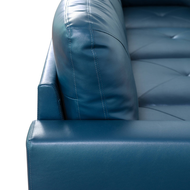 Halid Wide Sofa & Chaise with Ottoman, Right Hand Facing, Faux Leather Navy Blue