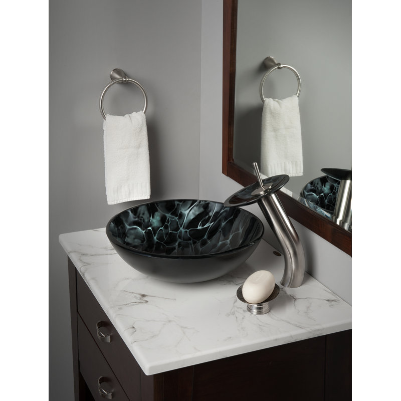 Novatto 16.5'' Glass Circular Bathroom Sink with Faucet, Brushed Nickel