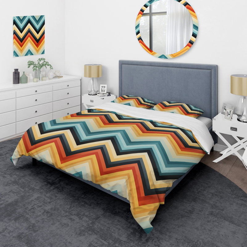 Ensemble de housse de couette en microfibre orange / bleu, Housse de couette pour grand lit et 2 taies décor