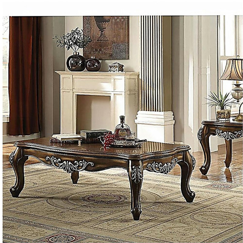 Table basse rustique en chêne avec pieds Queen Anne