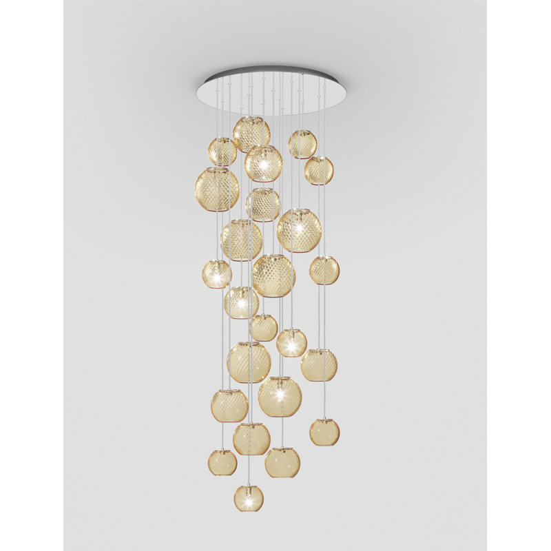 Oto Suspension R60 Smoky Striped Satin Nickel G9 Ul, Amber Striped, Mirrored Steel