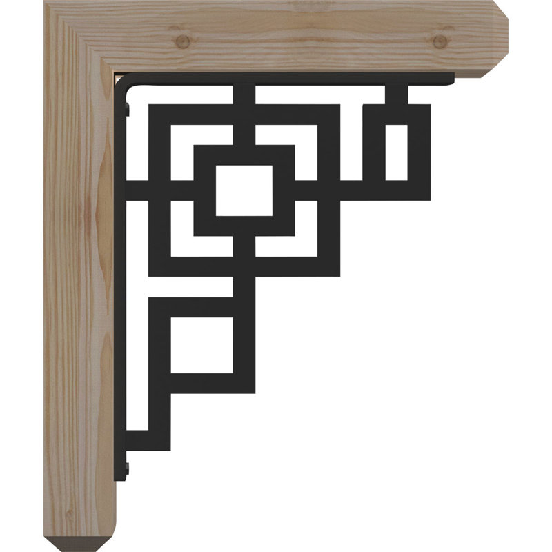 Eris Single Brace Craftsman Iron Crest Bracket, 20"H x 18"D, 4"W x 4"T Douglas Fir (Rough Sawn)