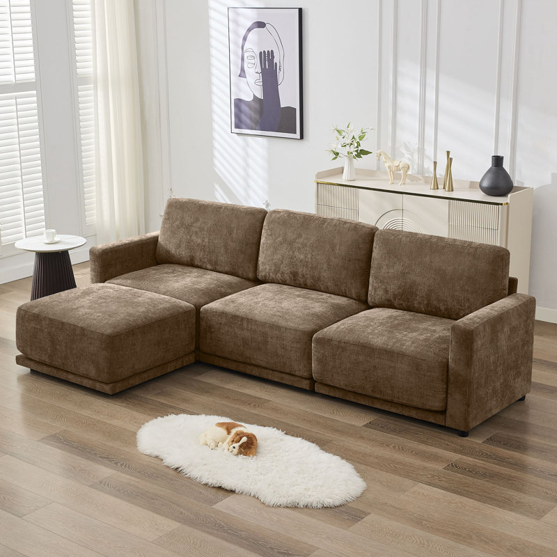 Canapé modulaire 3 pièces rembourré, Chenille brun