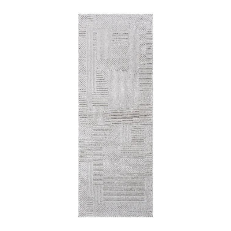Mickle Dearra Modern Geometric Solid Light Gray Silver High Low Easy Care Indoor Area Rug