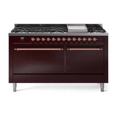 ILVE Nostalgie II Series 60 inch Dual Fuel Range with 9 Sealed Burners, Griddle (Solid Door)