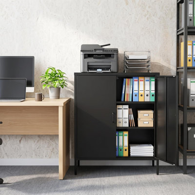 40 Inch Metal Storage Cabinet with 2 Doors & 3 Adjustable Shelves, Accent Locker with Raised Legs for Home Office & Garage, Black