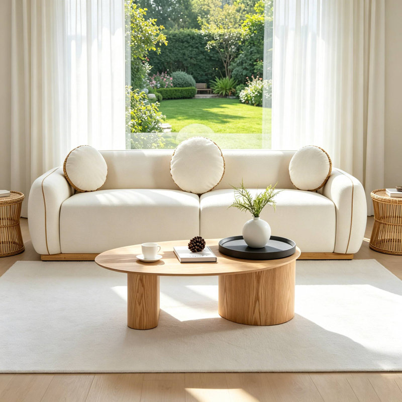Canapé 90,94 po Cozy Boucle, Blanc, Naturel