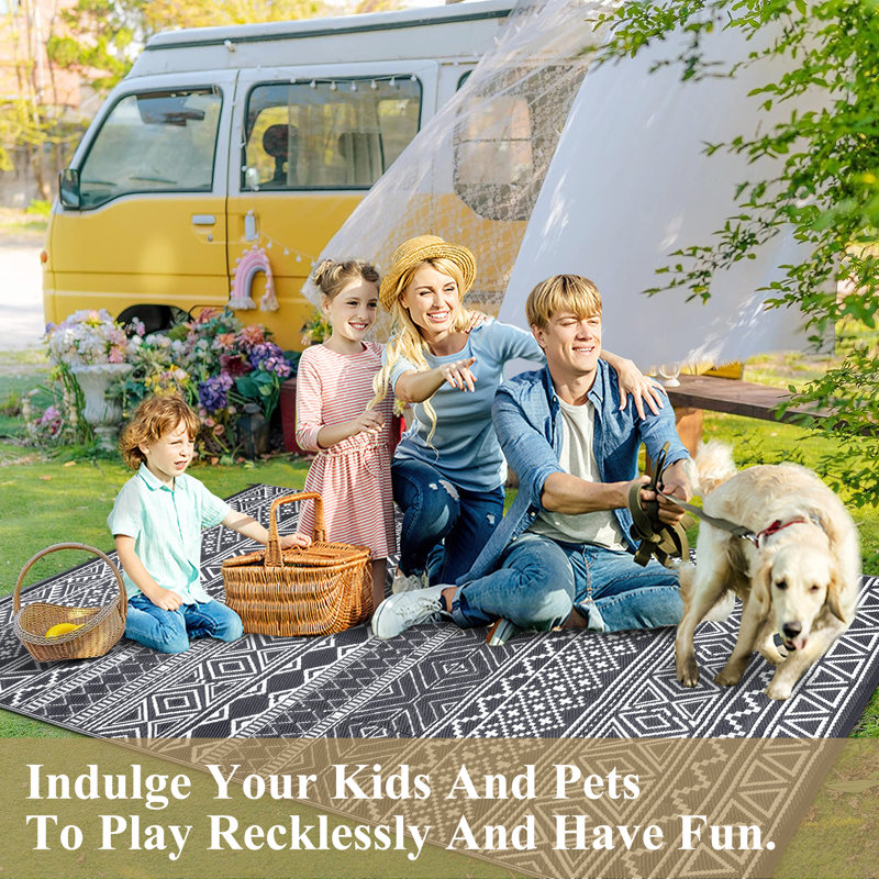 9' x 18' Reversible Outdoor Patio Rug, Waterproof Plastic Straw Weave, Foldable Lightweight Design, Easy-Clean Surface for Backyard, Deck, Camping and Beach