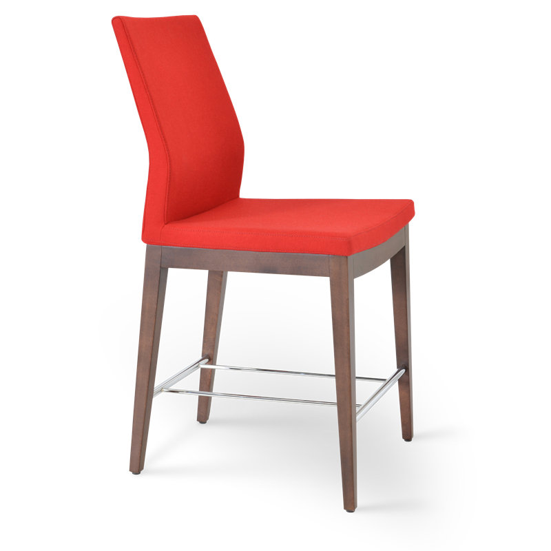Pasha Upholstered Genuine Leather Counter Stool, Walnut, Red Wool