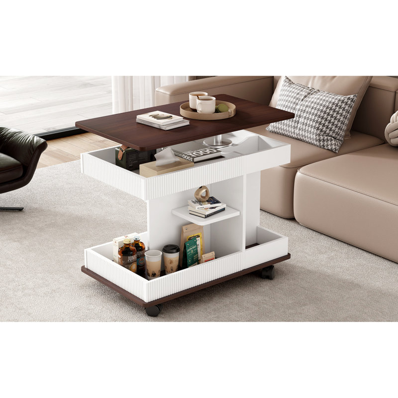 360 Rotating Adjustable Lift - Top Side Table, Practical End Table With Storage, Smooth , Rounded Edges For Living Room Decor And Lockable Corners Home