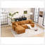 Canapé modulaire convertible en méridienne convertible, canapé modulaire en éponge à compression complète pour le salon en appartement, 3 places orange avec chenille grain de bois, 2 coussins inclus, L 86 po-118043822