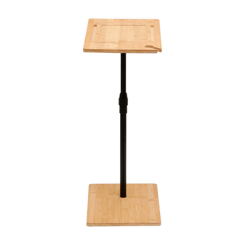 Bamboo Couch Tray Table Height Adjustable C-Shaped End Table with Slots 2 Tier Sofa Side Table
