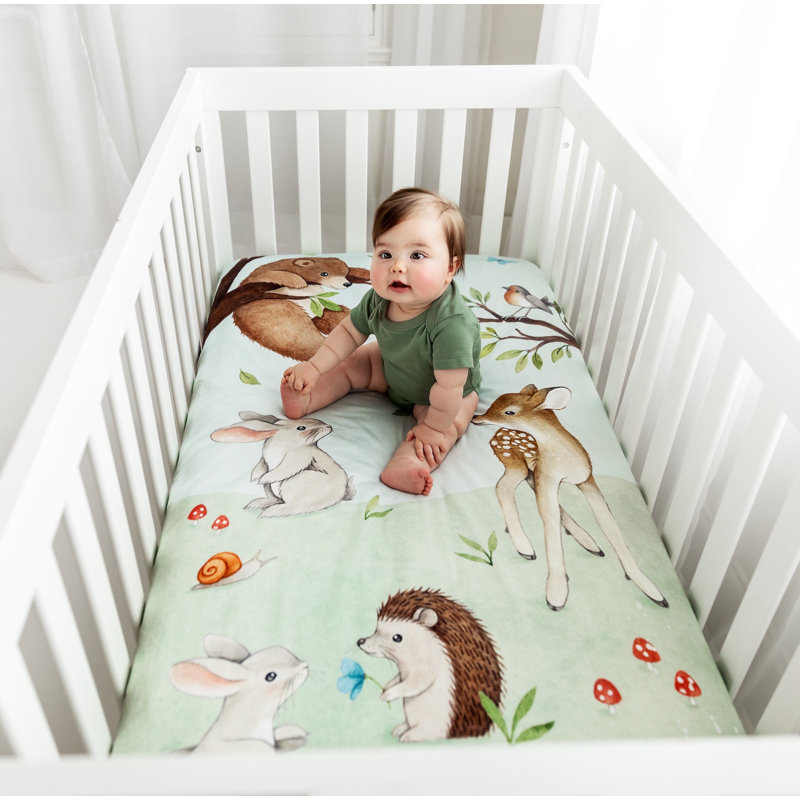 Enchanted Forest Mini Crib Sheet with Woodland Animals, 100% Cotton