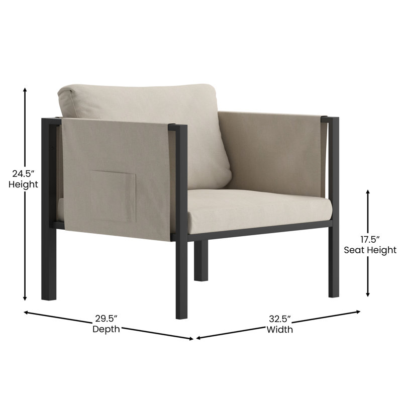 Annegriet Steel Frame Patio Chair with Included Cushions & Storage Pockets, Beige
