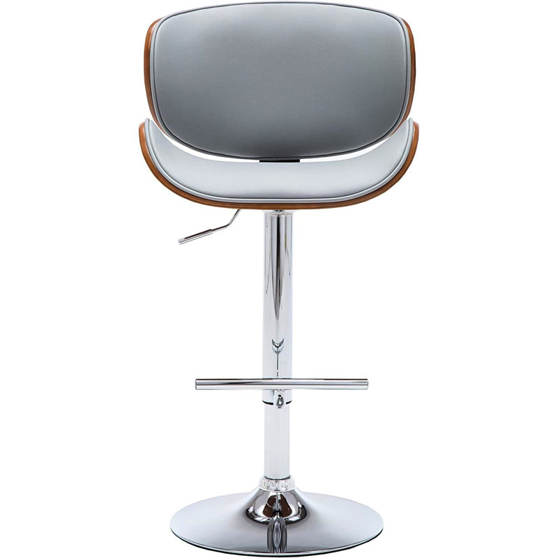 Tabouret de bar contemporain pivotant gris avec piédestal réglable, finition noyer, courbé, l 21 po x P 21 po x H 44 po, siège et dossier, matériau principal en métal