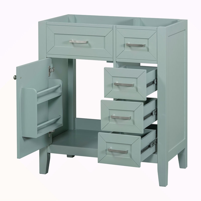 Meuble-lavabo de 30 po sans lavabo, base d'armoire seulement, armoire de salle de bain avec tiroirs, structure solide et panneau de fibres à densité moyenne, vert