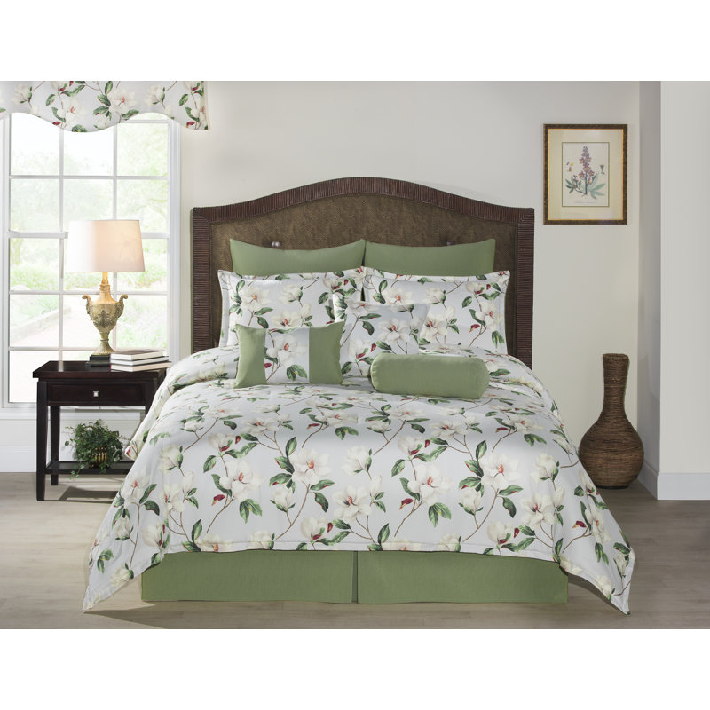  Grey Magnolia cotton Comforter Set, Twin Comforter + 3 Additional Pieces