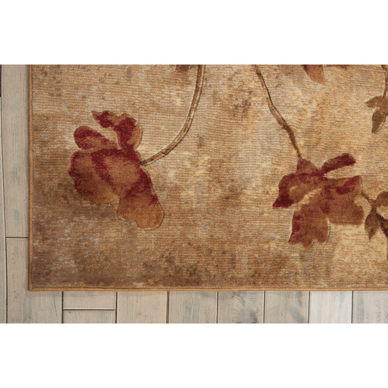 Tapis brun et rouge à motif floral Asifa, Rectangle 3 pi 6 po x 5 pi 6 po