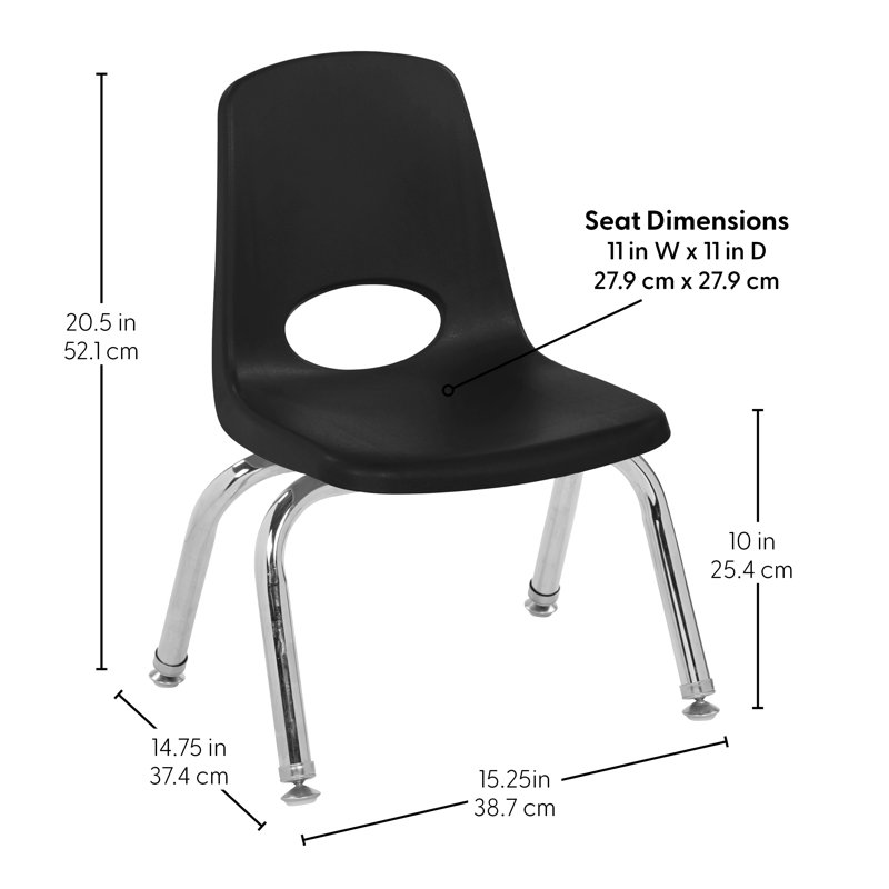 Chaise de classe empilable, 10", Noir, Pivotant et oscille