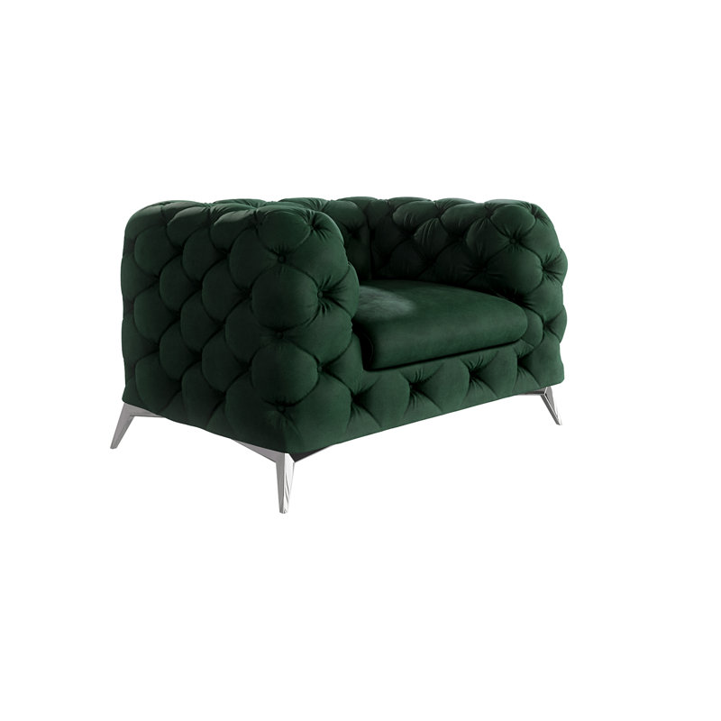 Chesterfield Armchair  with Silver Metal Legs, Bottle Green