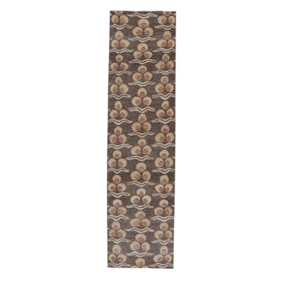 Rug & Kilim's Distressed Runner Rug, Rich Brown With Chintamani Patterns