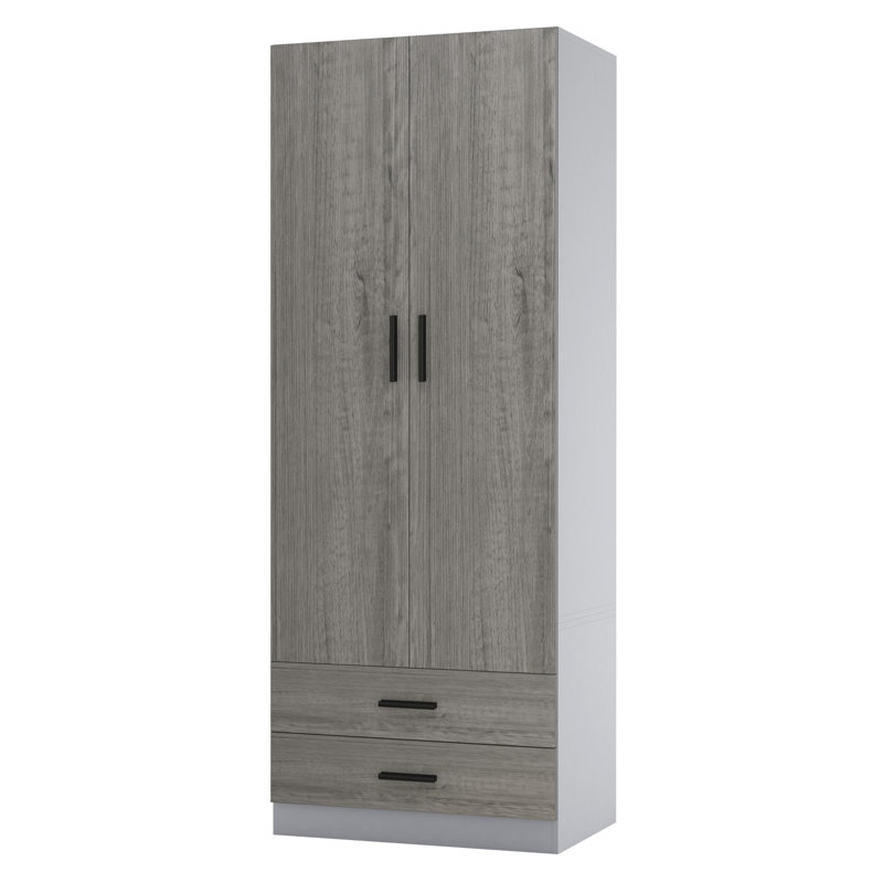 Gianpietro 2 Door Manufactured Wood Wardrobe, Grey Carcass/Ash Grey Drawer