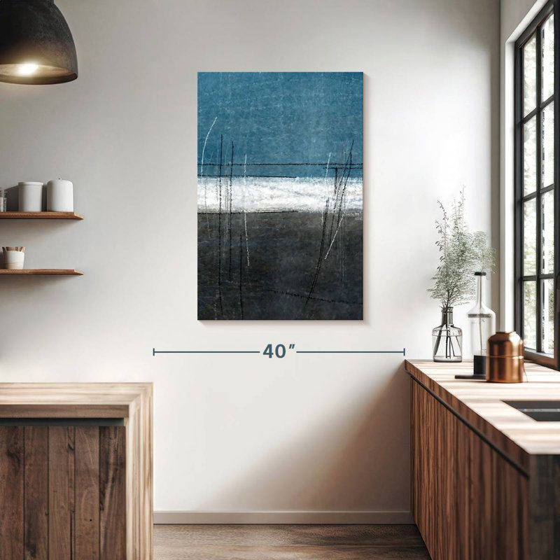 Avery abstrait bleu et gris, H 39 po x l 26 po