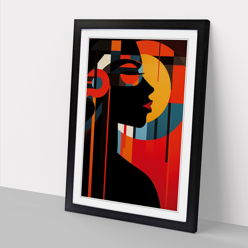 Woman Constructivism No.3 - Single Picture Frame Print on Wood, Black, 34cm H x 25cm W x 2cm D