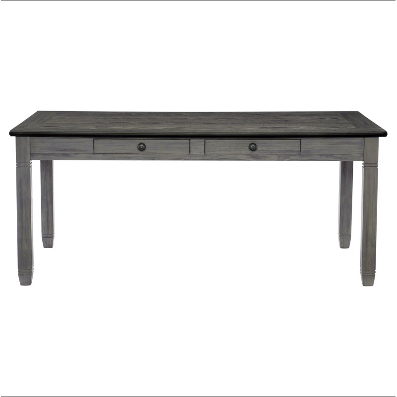 Table de salle à manger à finition blanche antique et brun 1 pièce avec 6 tiroirs de rangement, Gris antique