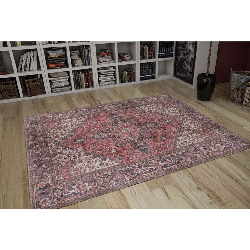 Tapis luxueux lavable à la machine, 4,9 x 7,5 pieds, 100% polyester, 1850 g / m², hauteur des poils: 0,2 pouce | Envers écologique en polyester recyclé | Parfait pour le salon et la chambre à coucher, conception douce et durable