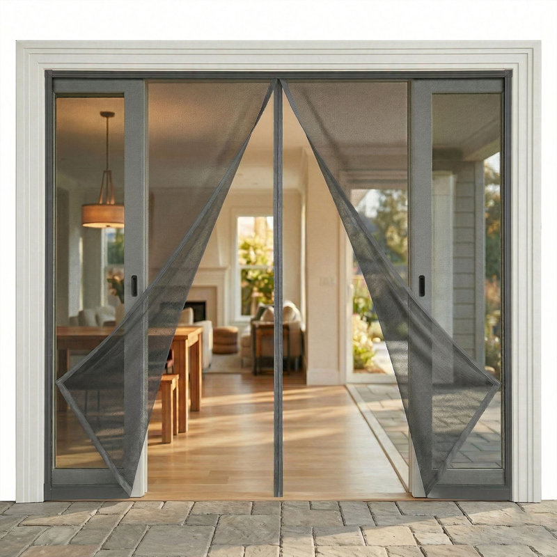 Porte moustiquaire large pour terrasse avec cadre à pince en PVC Evideco, 118 po x 87 po, gris
