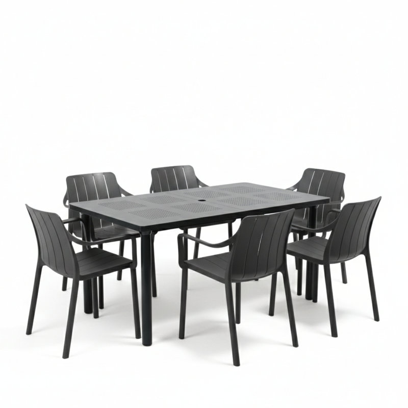 6 - Person Patio Dining Set with Rectangular Table, Anthracite