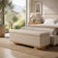 Banc de rangement moderne de 127 cm (50 po) en tissu d'avoine, pouf de bout de lit pour entrée ou chambre à coucher/salon