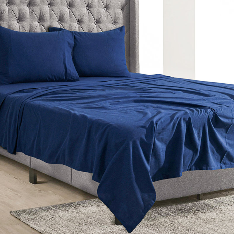 Flannel Sheet Set, Queen, Navy