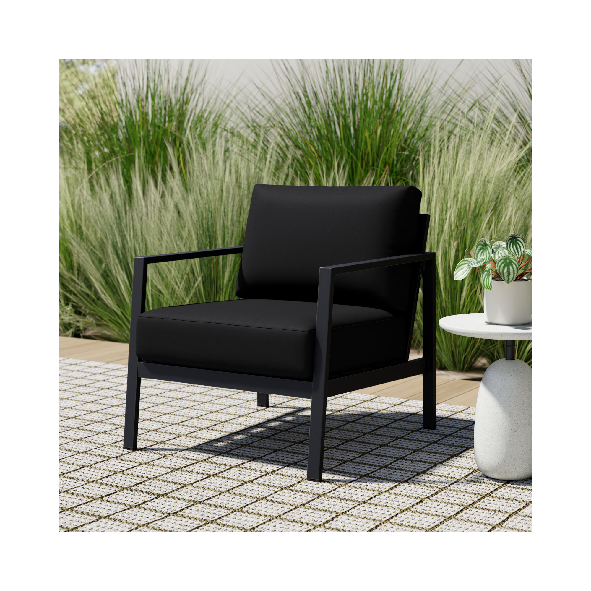 Armando Aluminum Outdoor Lounge Chair, Canvas Black Sunbrella® Canvas, Black