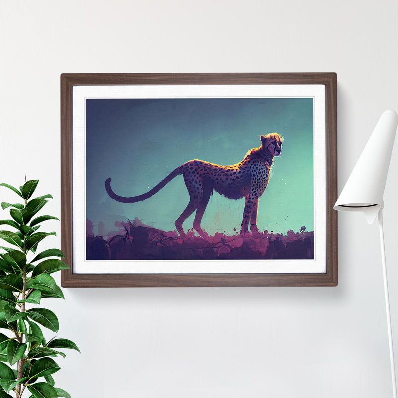 Cheetah - Single Picture Frame Painting, 46cm H x 64cm W x 2cm D, Walnut