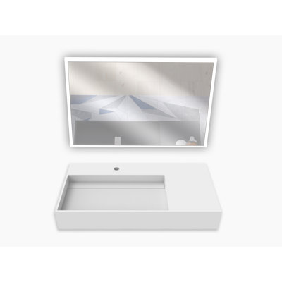 Juniper 36" Solid Surface Wall Mount Modern Minimalist Left Basin Bathroom Sink and LED Mirror Set
