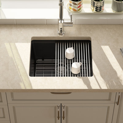 Quartz 21" X 18" Undermount Granite Composite Kitchen Sink Quartz Single Bowl Workstation Sink