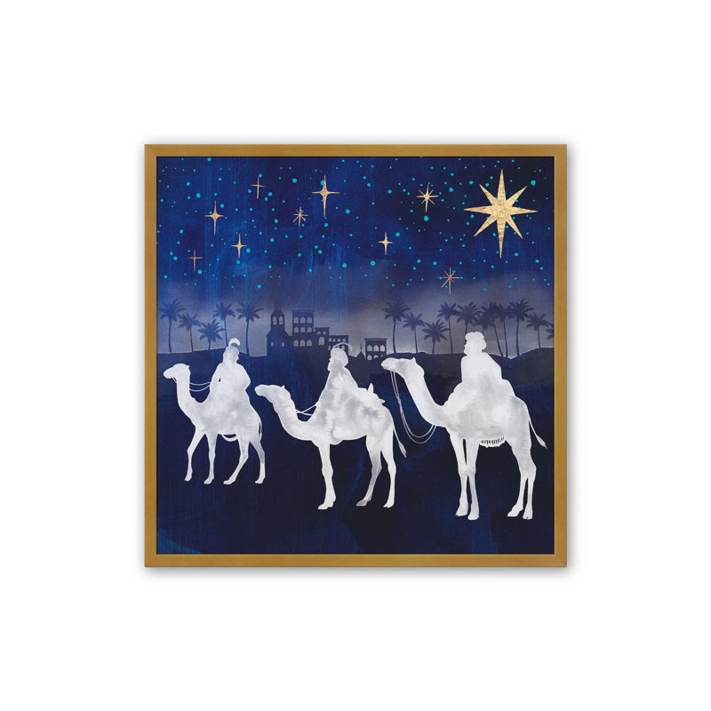 Crèche de la nuit avec imprimé de crèche de Noël II, Cadre simple en or poli, bois massif, H 13,75 po x l 13,75 po