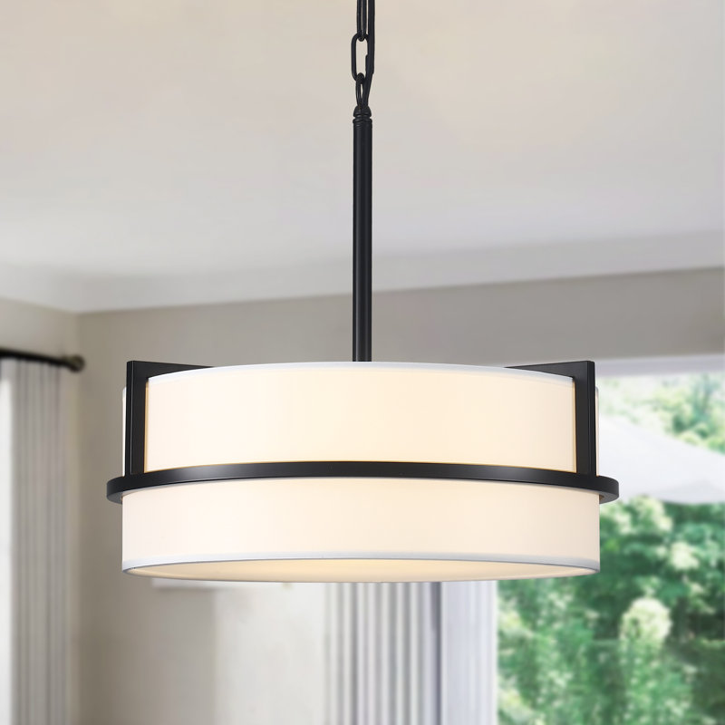 Lustre à 3 lumières de 15,74 po en forme de tambour moderne à intensité variable pour vestibule de salle à manger, Noir mat