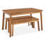 Ensemble de salle à manger d'extérieur 3 pièces en bois d'acacia avec table et 2 bancs pour terrasse, jardin et piscine
