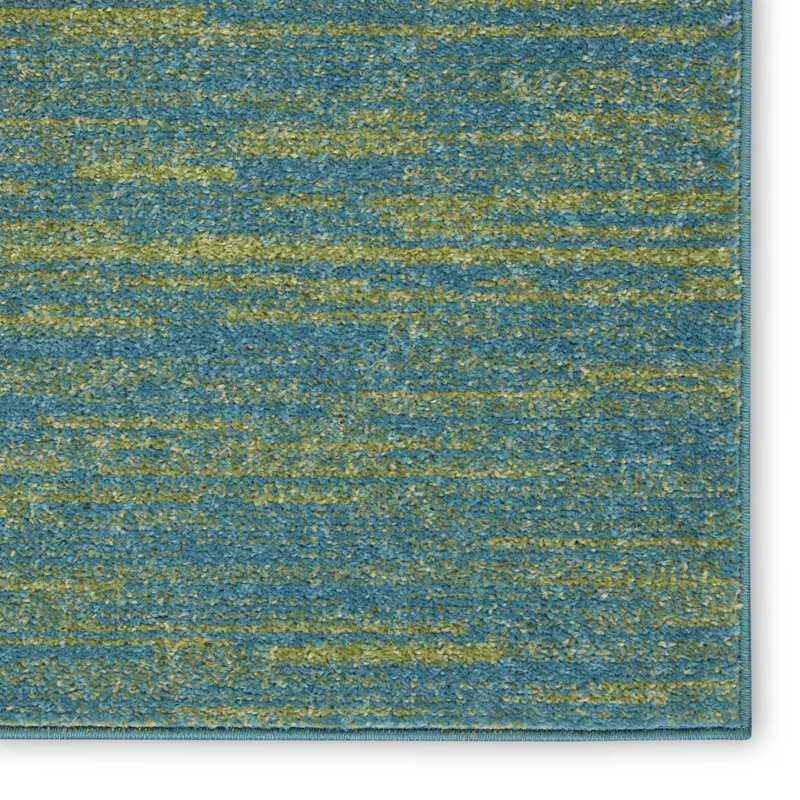 Mullican Sandy Solid Blue/Green Easy Care Indoor/Outdoor Area Rug, Runner 2' x 4'