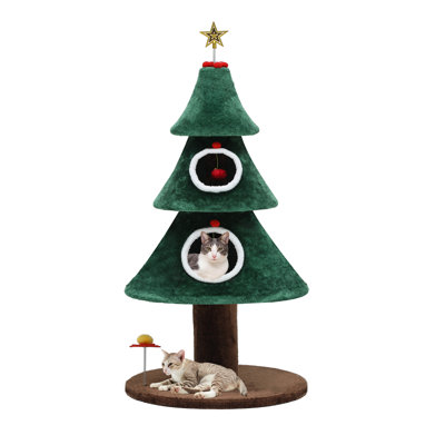 Festive 52" Christmas Cat Tree with Toys and Cat Condos
