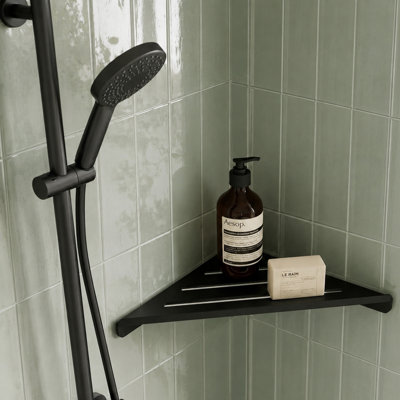 13.2" Stainless Steel Corner Shower Caddy, Drill Screw‑in Wall Mount Triangular Bathroom Corner Shelf for Shower Storage
