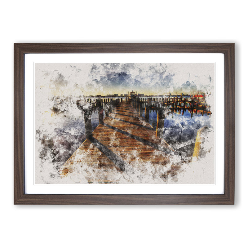 Jetty over the Lake - Picture Frame Painting, Walnut, 48cm H x 65cm W x 2cm D