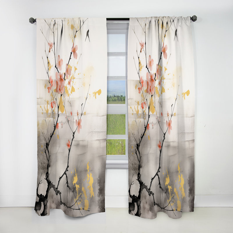 Asian Art Sumi Blossom I - Rideau abstrait occultant Asian Art - 1 panneau, L 52 po x L 120 po