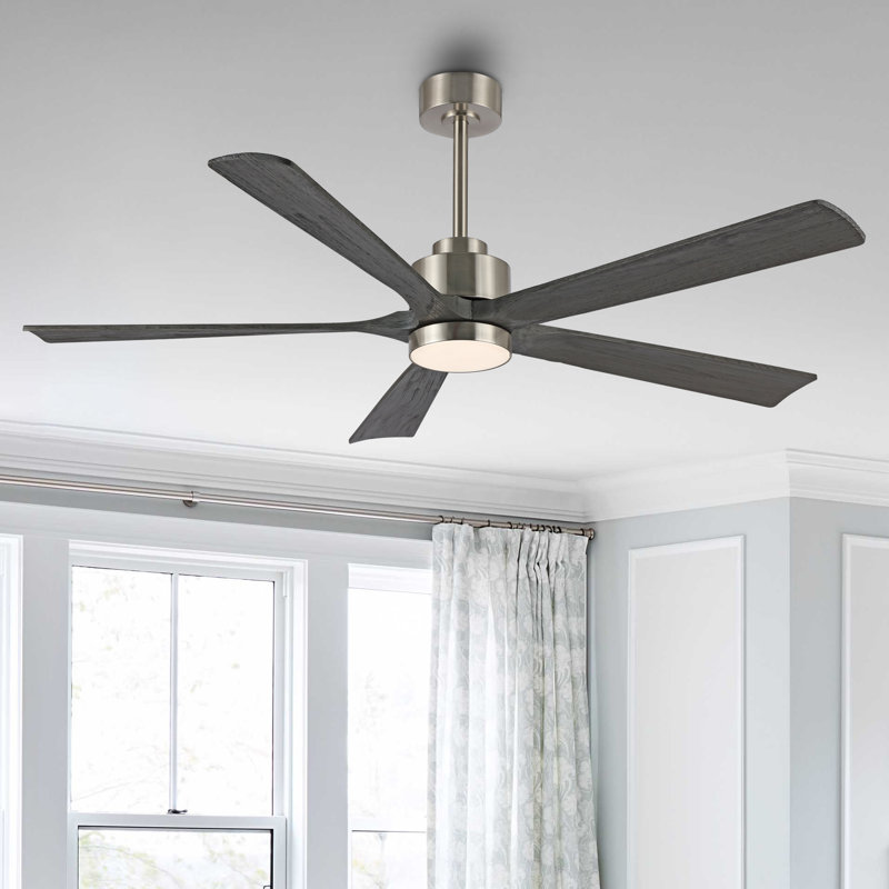 Bascio 5-Blade LED Ceiling Fan, Nickel, Gray, 20.5" H x 60" W x 60" D