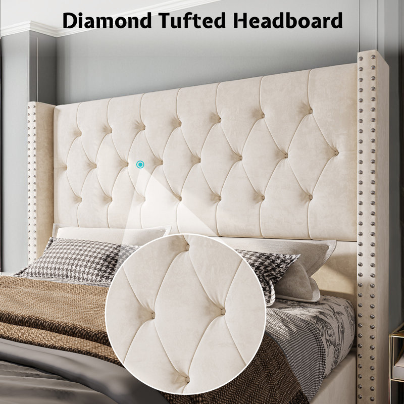 Duluth Upholstered Wingback Bed, King, Cream