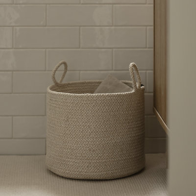 Beige Melange Loops Cotton Rope Basket - Small